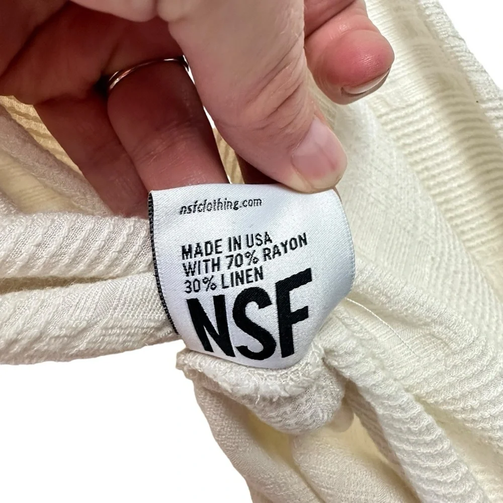 NSF Off‎ White X-Small P Long Sleeve Cardigan Wrap Top Textured Hook & Eye Tie